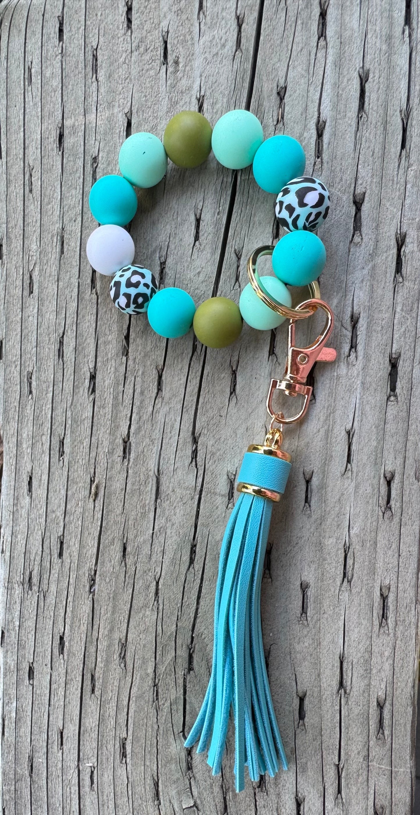 Leopard beaded wristlet